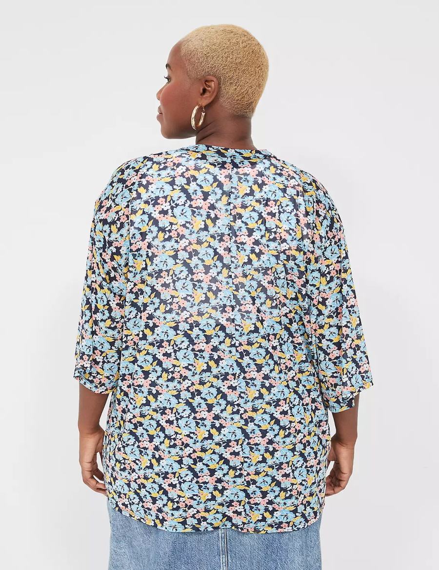 Women Lane Bryant Kimono-Sleeve Open-Front Overpiece Robe Blue Coral | GQF8022IR