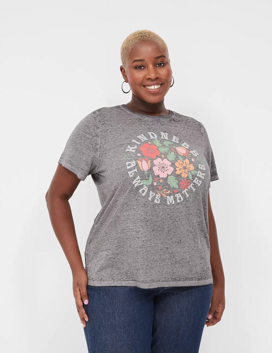 Women Lane Bryant Kindness Always Matters Burnout Graphic Tee T Shirts Dark Grey | ERE5568EI