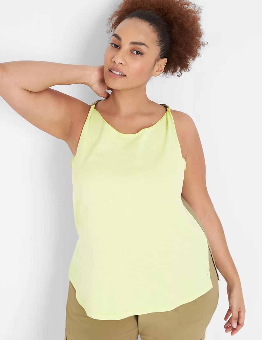 Women Lane Bryant LIVI Boatneck Twist-Shoulder Tank Top Light Green | VEI9221TT
