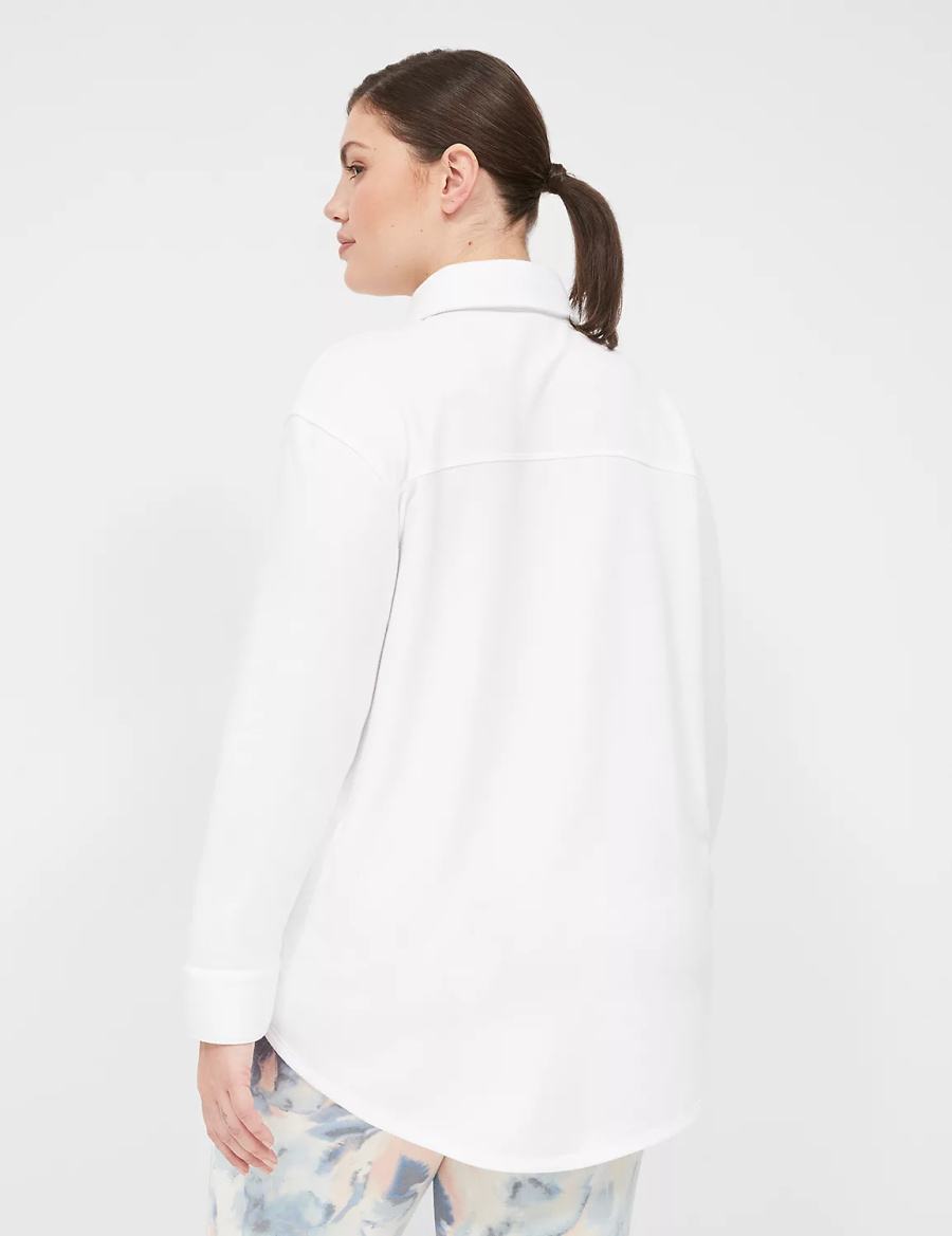 Women Lane Bryant LIVI Button-Front French Terry Shacket Shirts White | UVO2733CJ