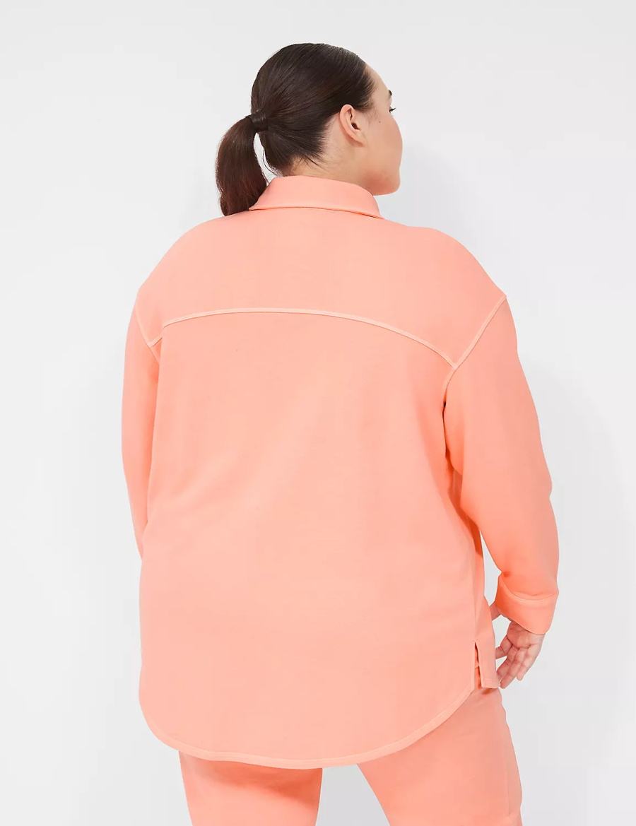 Women Lane Bryant LIVI Button-Front French Terry Shacket Shirts Coral | UNQ8537KO