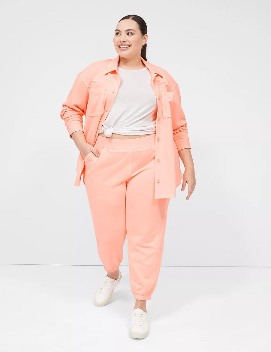 Women Lane Bryant LIVI Button-Front French Terry Shacket Shirts Coral | UNQ8537KO