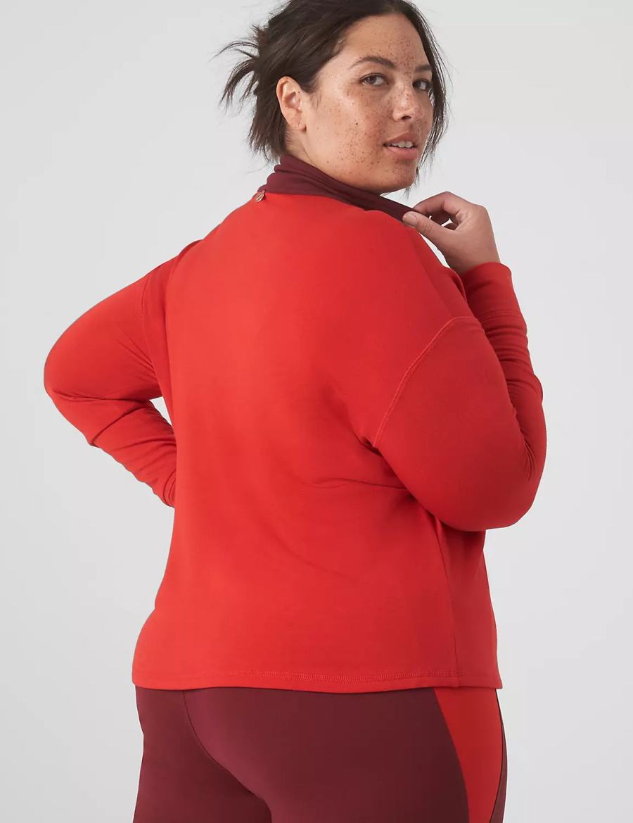 Women Lane Bryant LIVI CozySoft Half-Zip Colorblock Cropped Pullover Pullover Red | ZDY7479LY