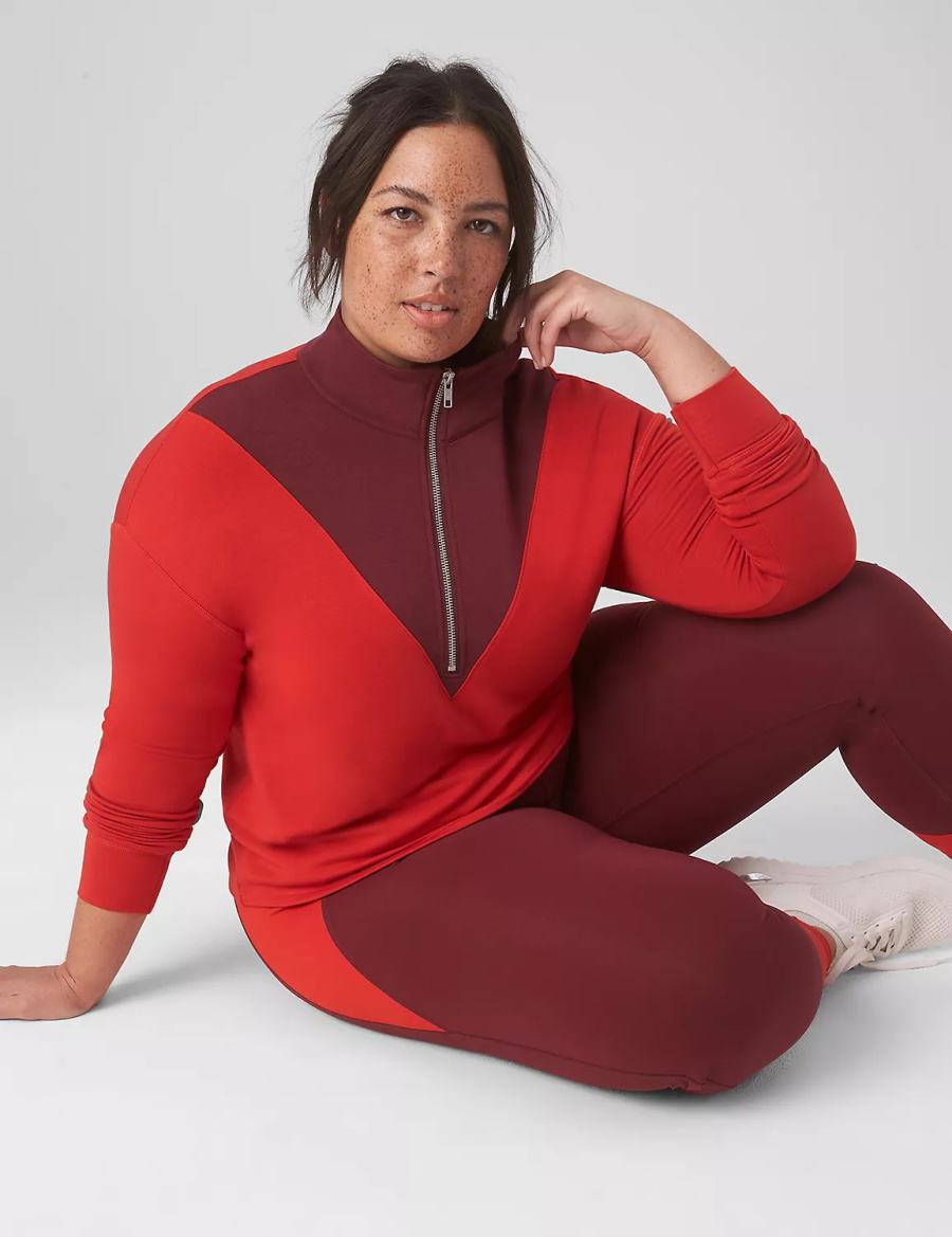 Women Lane Bryant LIVI CozySoft Half-Zip Colorblock Cropped Pullover Pullover Red | ZDY7479LY