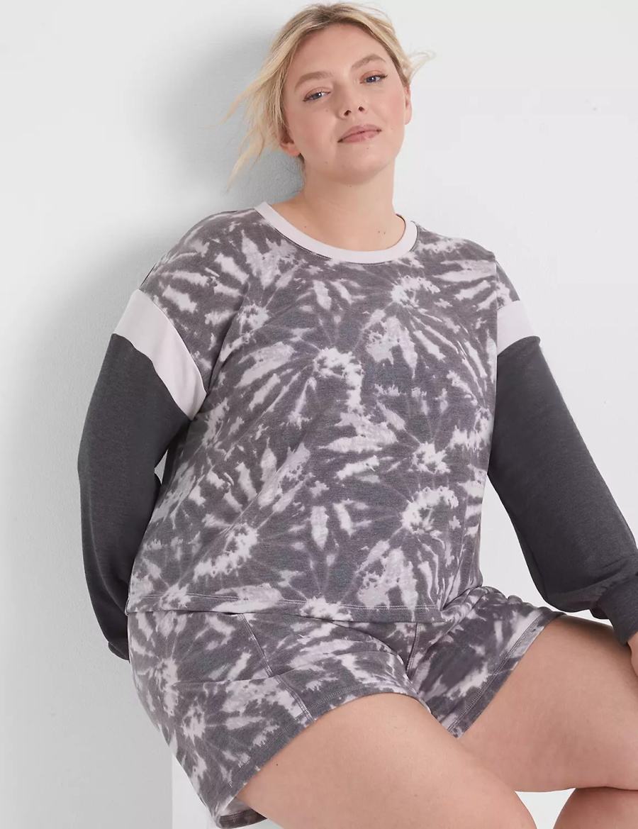 Women Lane Bryant LIVI CozySoft Long-Sleeve Crew-Neck Sweatshirts Grey Multicolor | EMN4622NJ