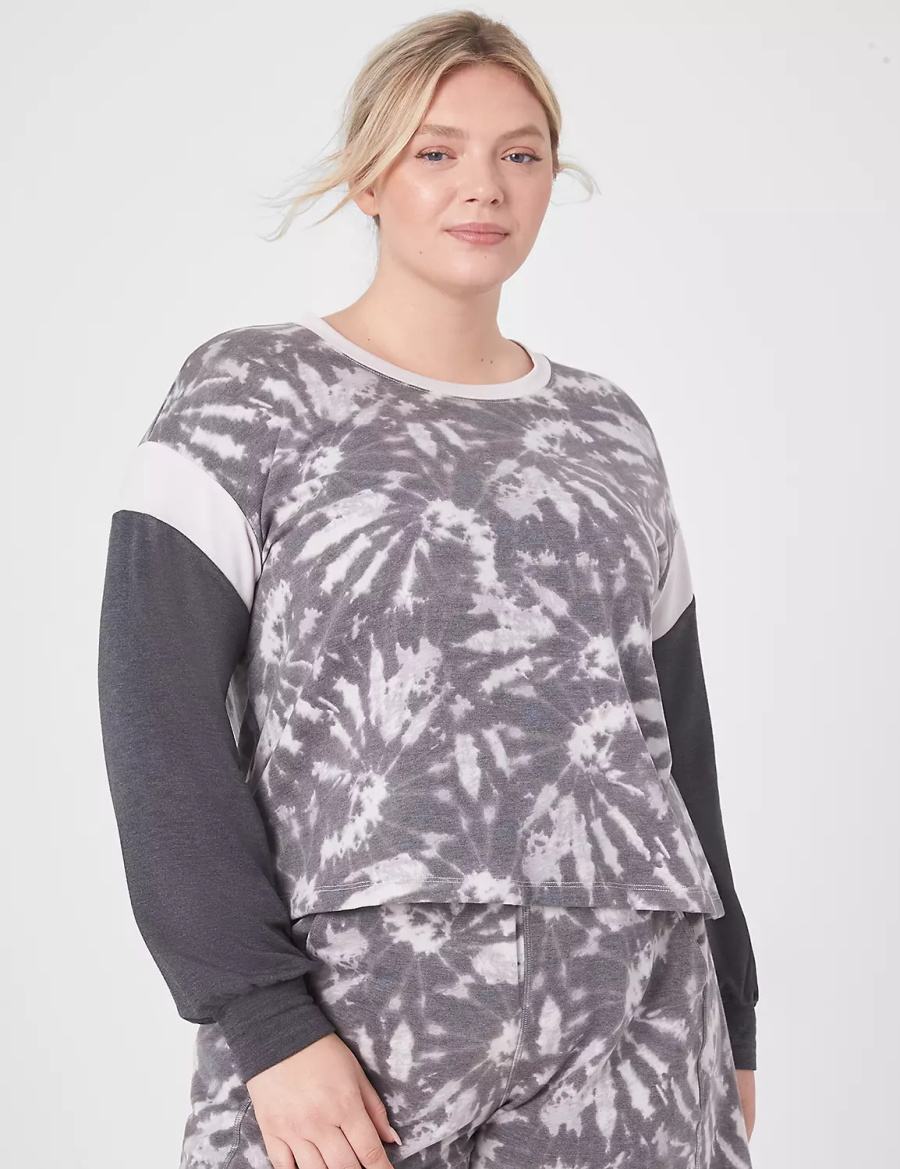 Women Lane Bryant LIVI CozySoft Long-Sleeve Crew-Neck Sweatshirts Grey Multicolor | EMN4622NJ