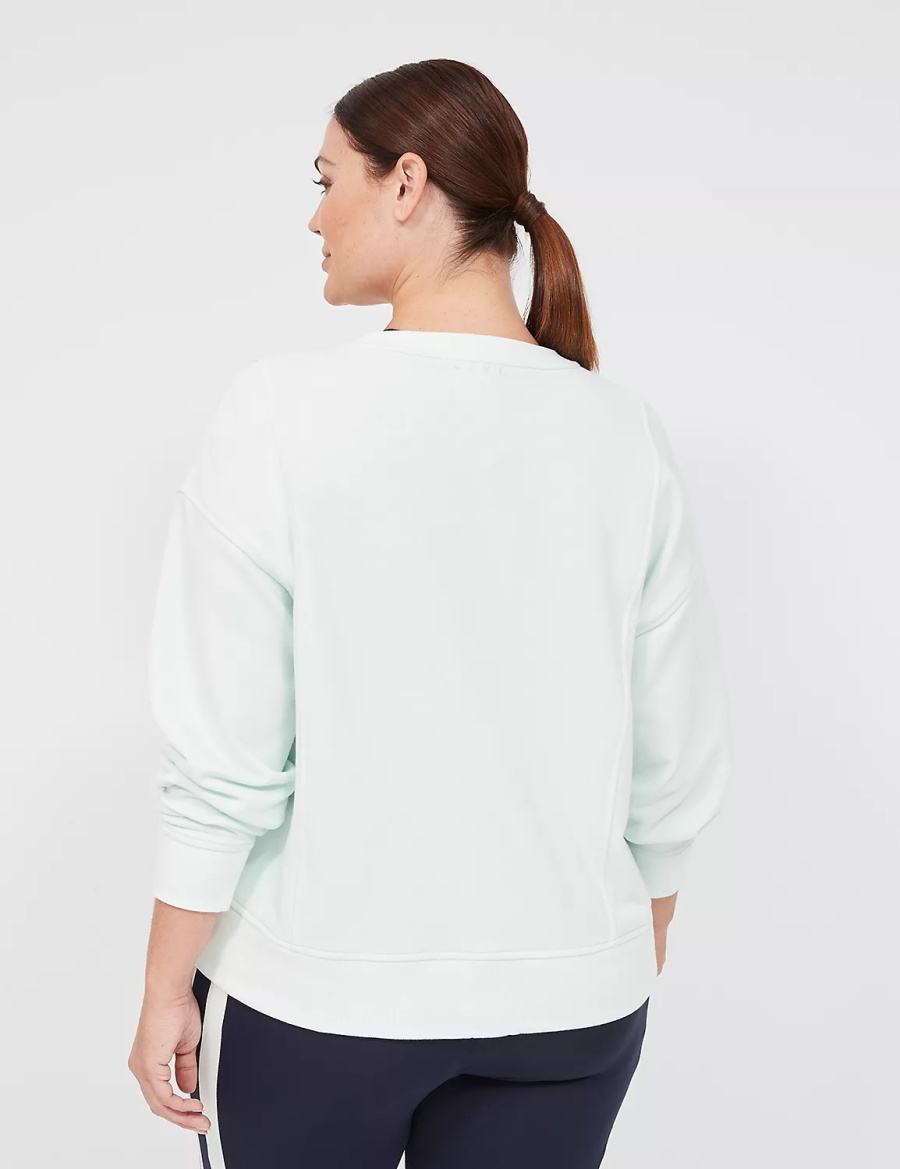 Women Lane Bryant LIVI Crew-Neck French Terry Washed Sweatshirts Light Green | AHH846OH
