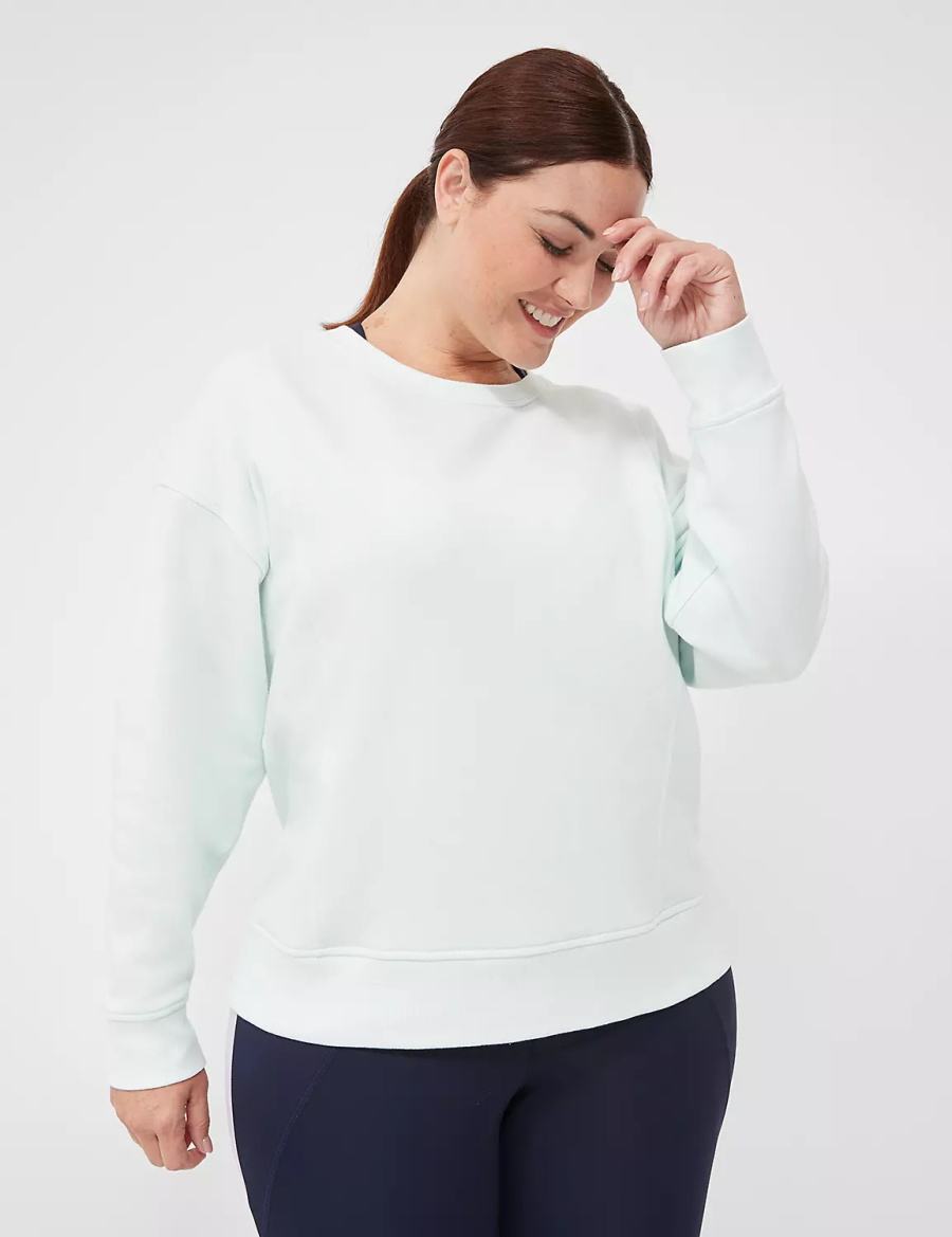 Women Lane Bryant LIVI Crew-Neck French Terry Washed Sweatshirts Light Green | AHH846OH