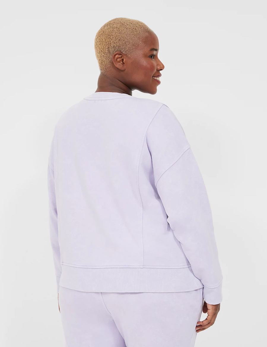Women Lane Bryant LIVI Crew-Neck French Terry Washed Sweatshirts Purple | HRH4835XG