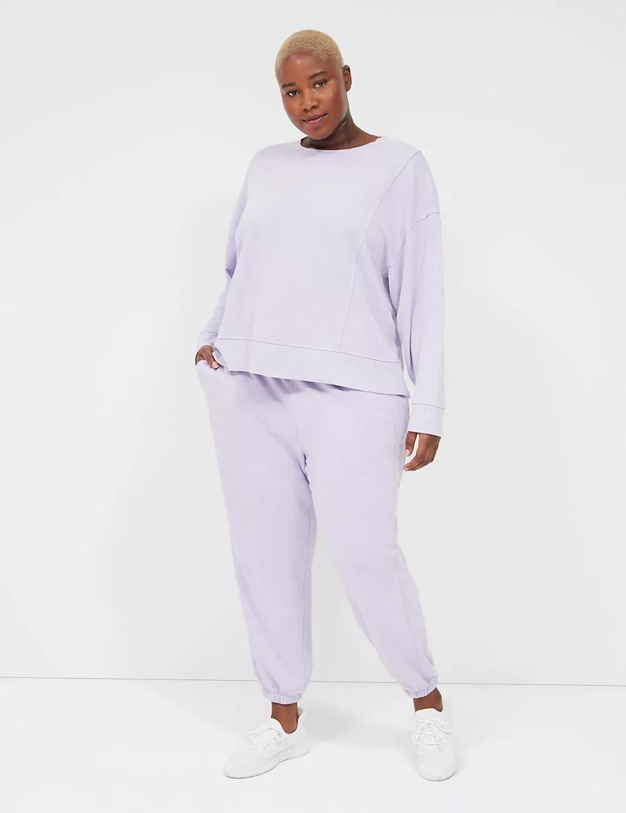Women Lane Bryant LIVI Crew-Neck French Terry Washed Sweatshirts Purple | HRH4835XG