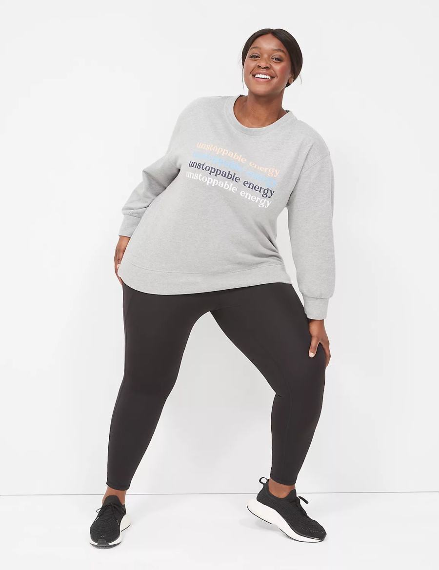 Women Lane Bryant LIVI Crew-Neck French Terry Sweatshirts Grey | BWO3221TQ