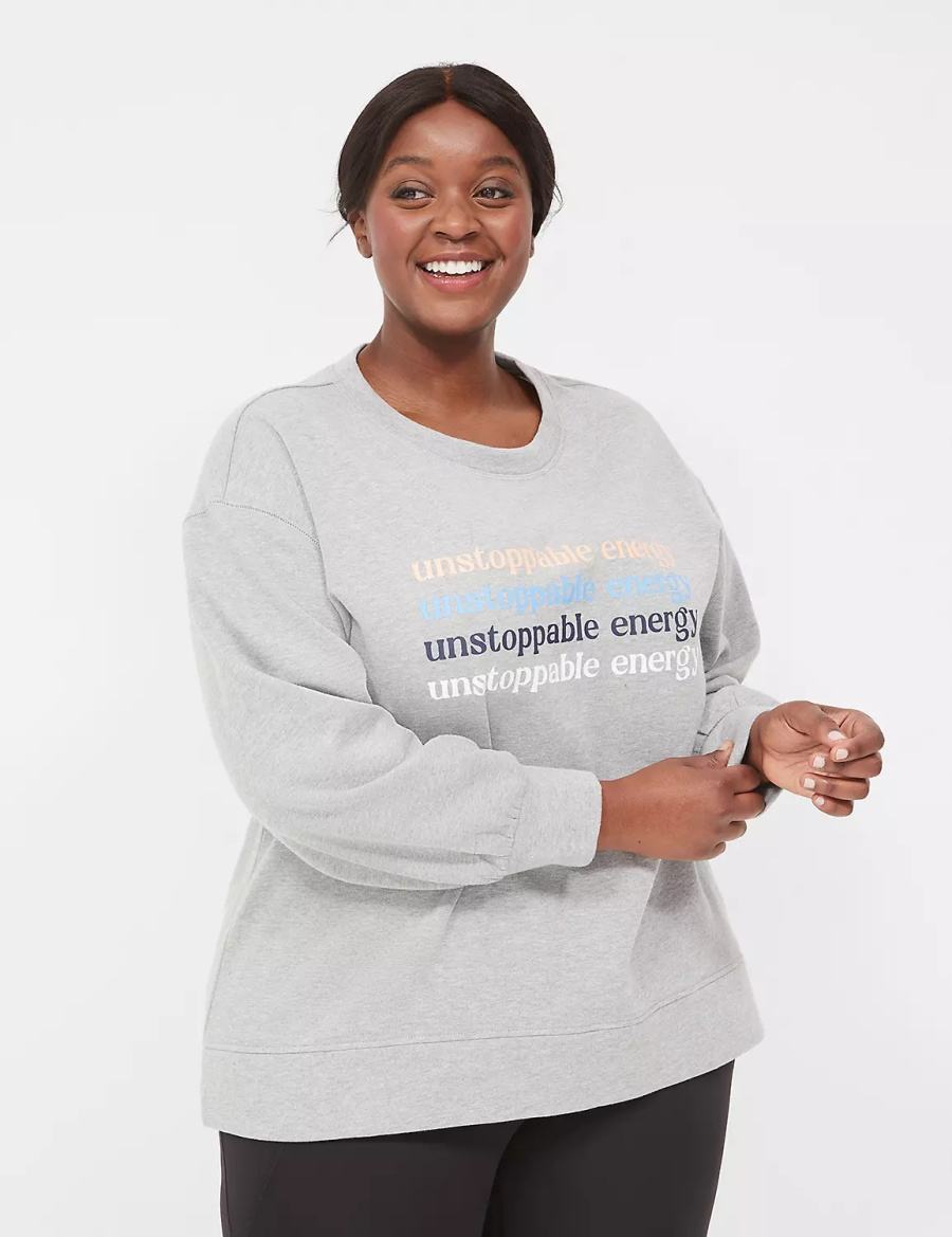 Women Lane Bryant LIVI Crew-Neck French Terry Sweatshirts Grey | BWO3221TQ