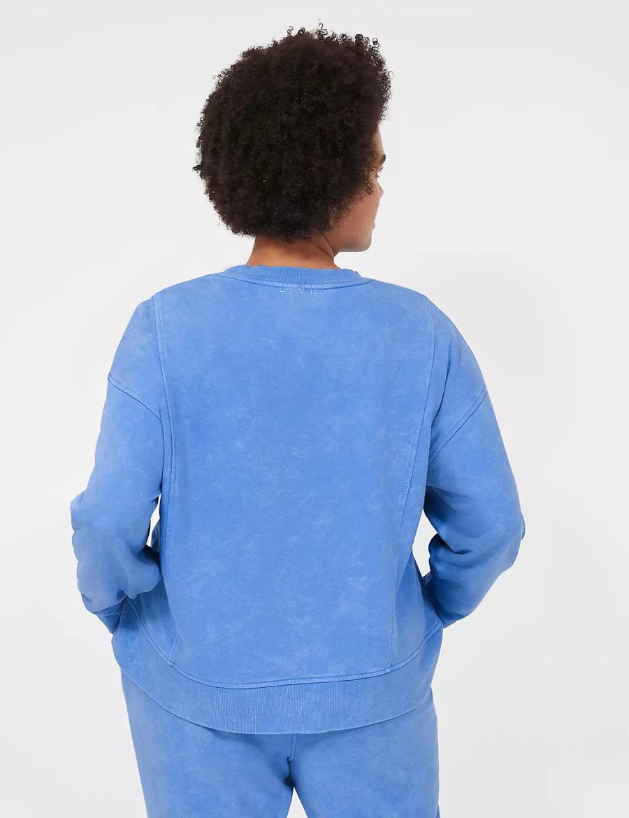 Women Lane Bryant LIVI Crew-Neck French Terry Washed Sweatshirts Blue | HLL9133BR