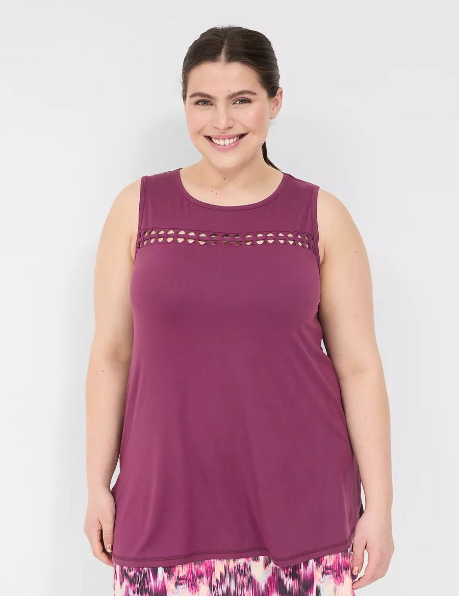 Women Lane Bryant LIVI Crew-Neck Macrame Tank Top Dark Purple | XMU5536OR