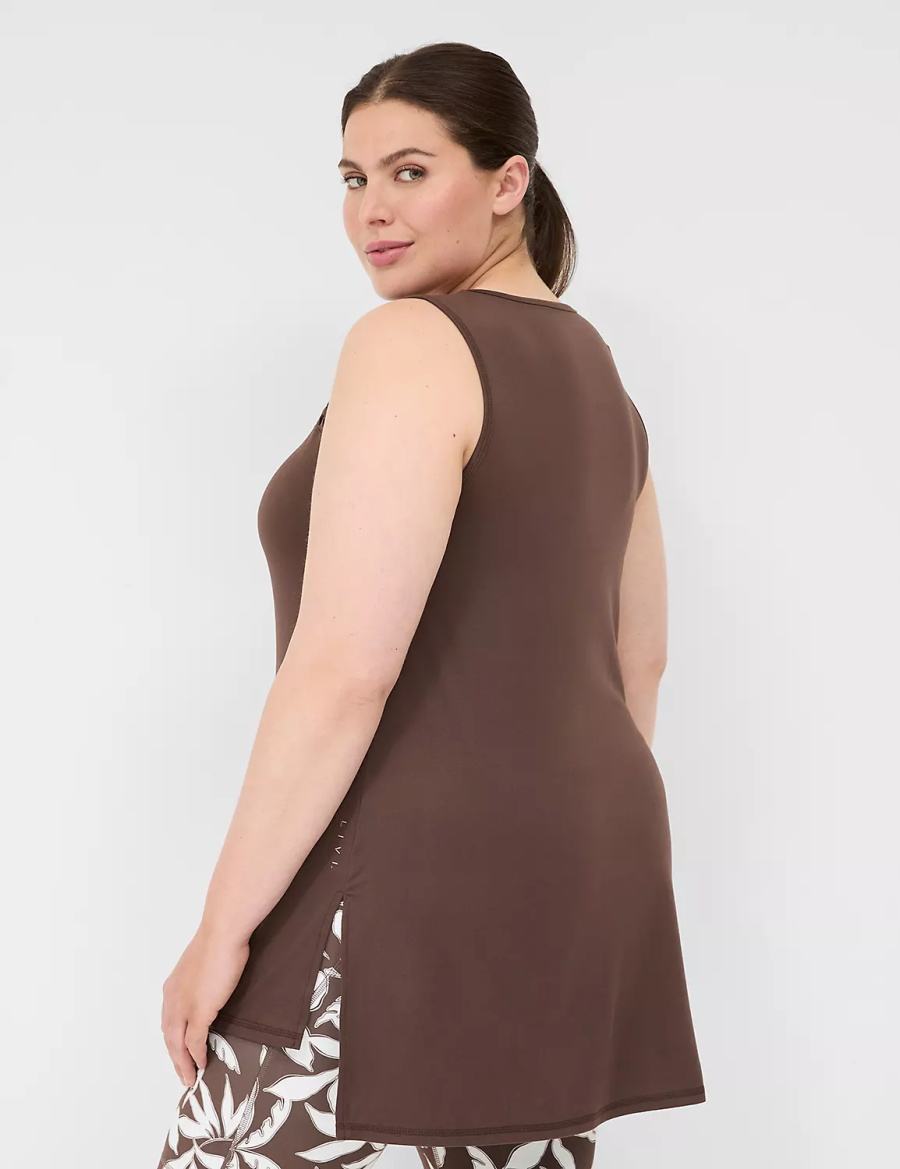Women Lane Bryant LIVI Crew-Neck Macrame Tank Top Dark Brown | CLH6982NP