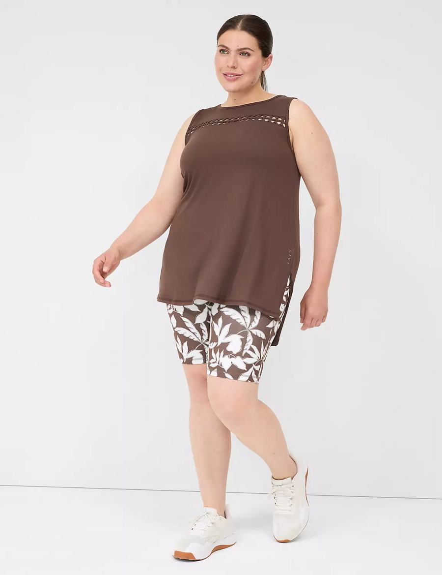 Women Lane Bryant LIVI Crew-Neck Macrame Tank Top Dark Brown | CLH6982NP