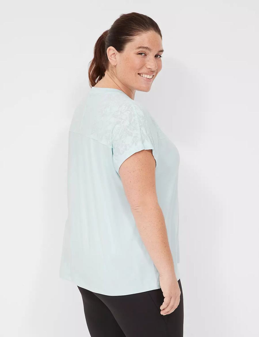 Women Lane Bryant LIVI Crew-Neck Mesh & Recycled LIVI Soft Tee T Shirts Light Green | RFU311LR