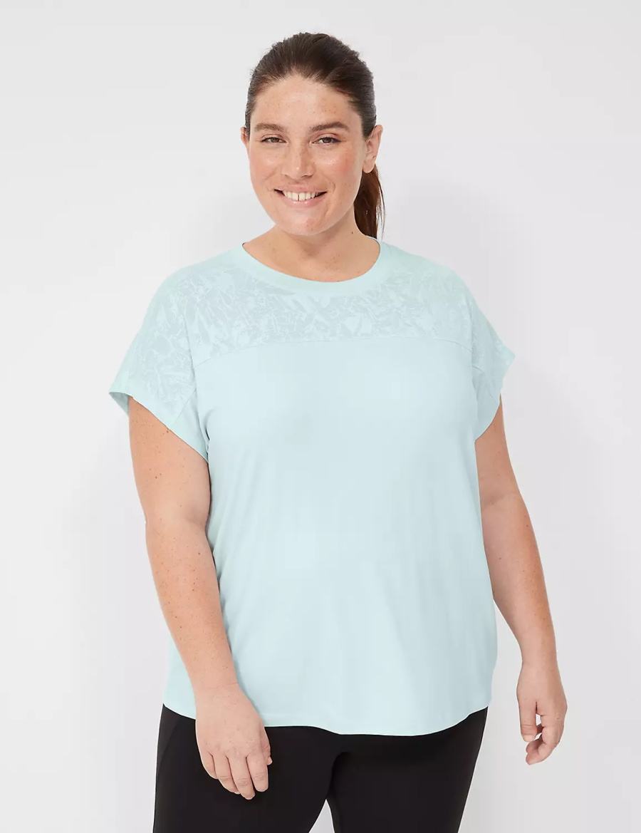 Women Lane Bryant LIVI Crew-Neck Mesh & Recycled LIVI Soft Tee T Shirts Light Green | RFU311LR