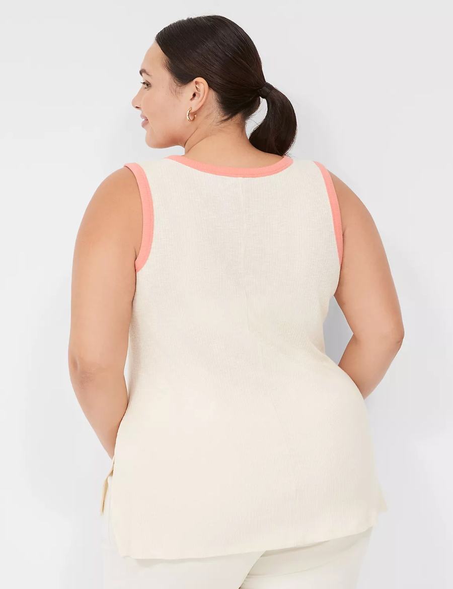 Women Lane Bryant LIVI Crew-Neck Rib Tank Top White | TUC2881BK