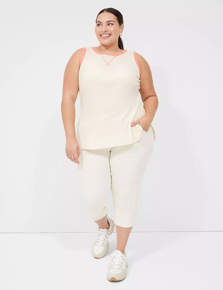 Women Lane Bryant LIVI Crew-Neck Rib Tank Top White | TUC2881BK