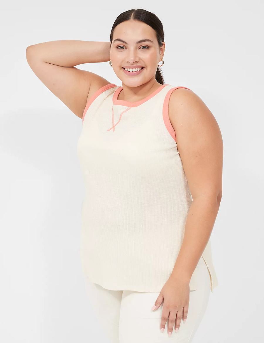 Women Lane Bryant LIVI Crew-Neck Rib Tank Top White | TUC2881BK