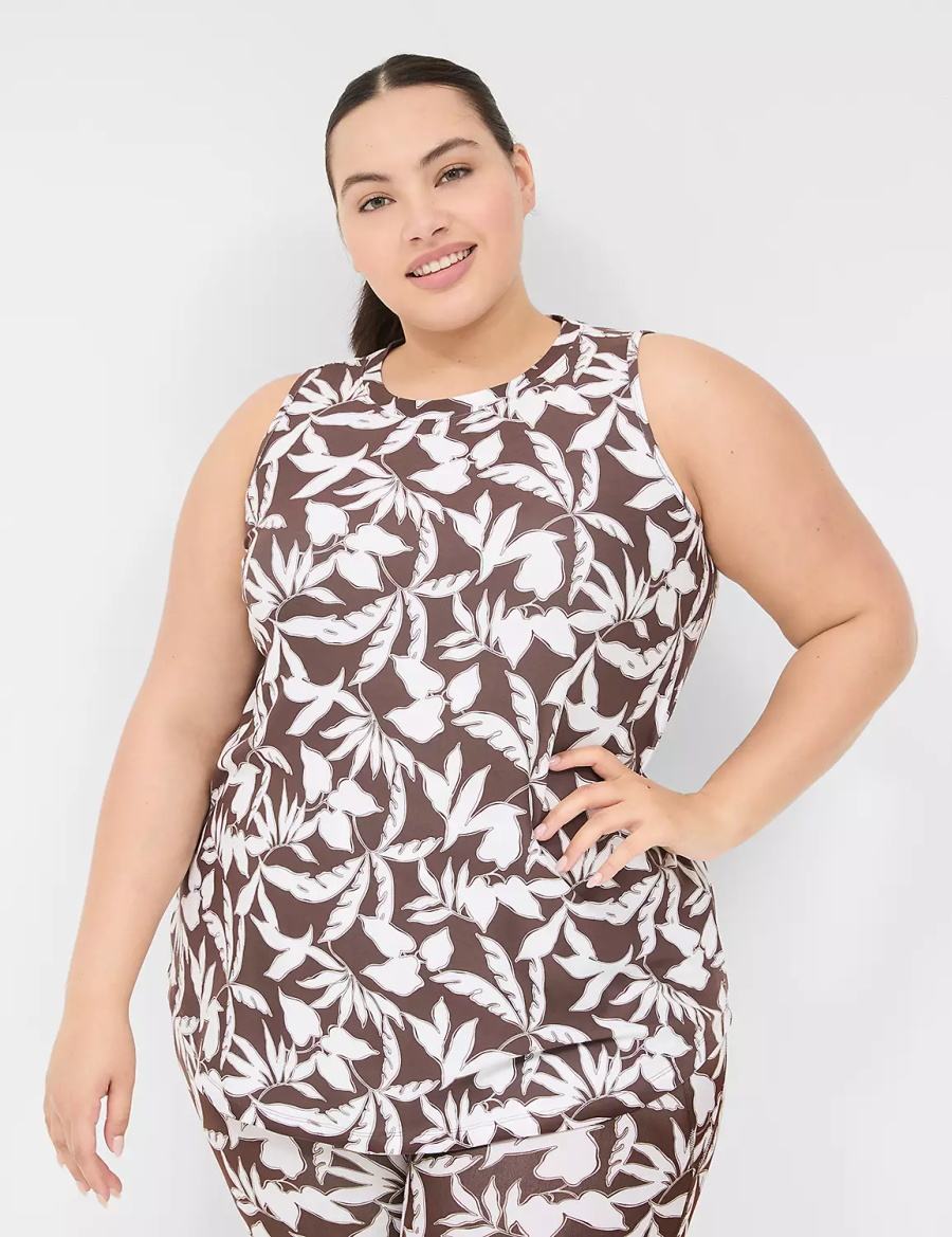 Women Lane Bryant LIVI Crew-Neck V-Back Recycled LIVI Soft Tank Top Brown | EAO4043ZP
