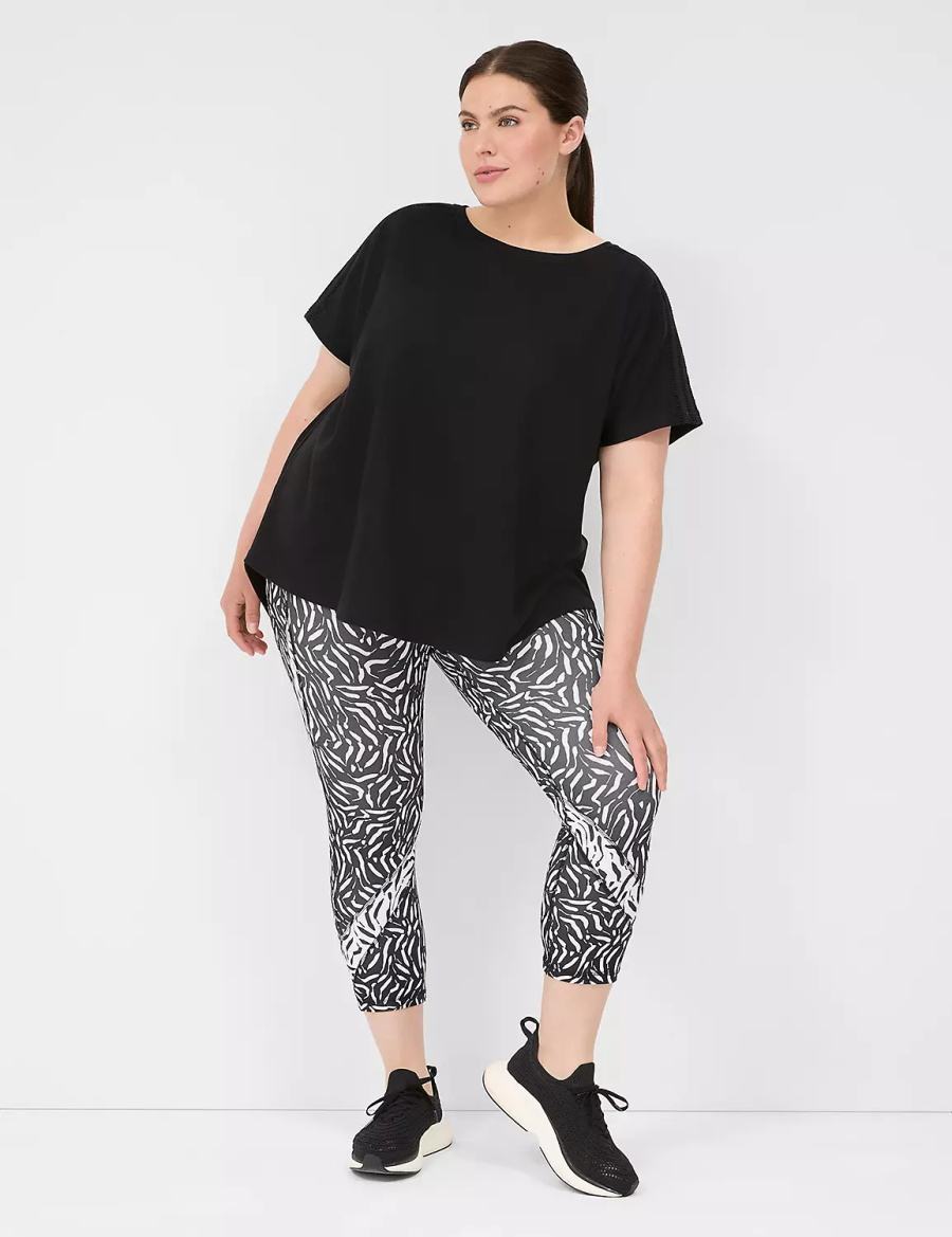 Women Lane Bryant LIVI Crochet-Detail French Terry Top T Shirts Black | SJQ9619LS