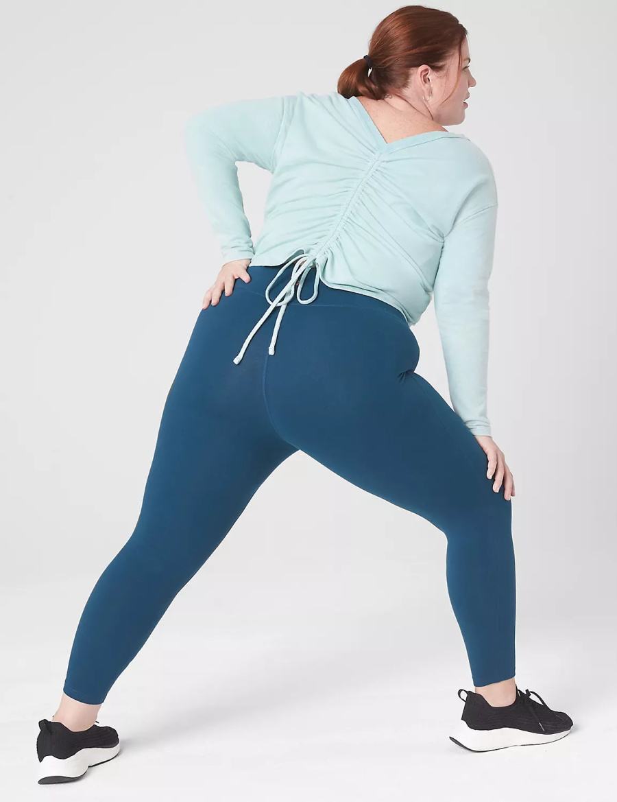 Women Lane Bryant LIVI Crop Boatneck Ruched-Detail Sweatshirts Light Green | NVG2241AY