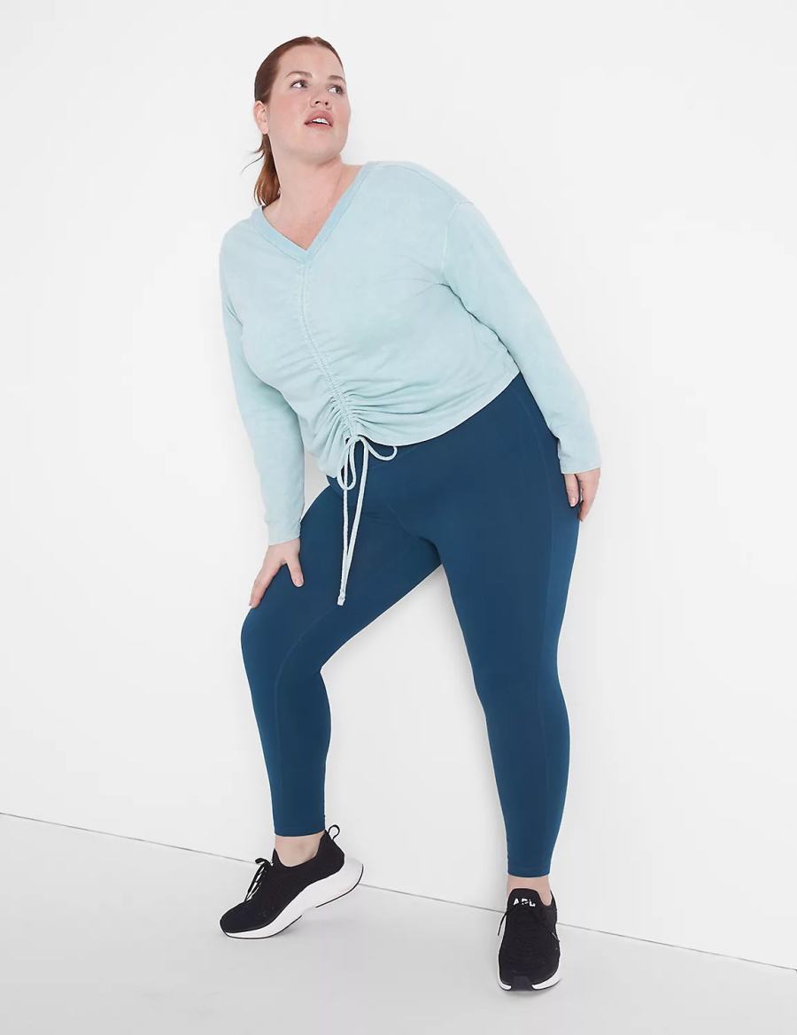 Women Lane Bryant LIVI Crop Boatneck Ruched-Detail Sweatshirts Light Green | NVG2241AY