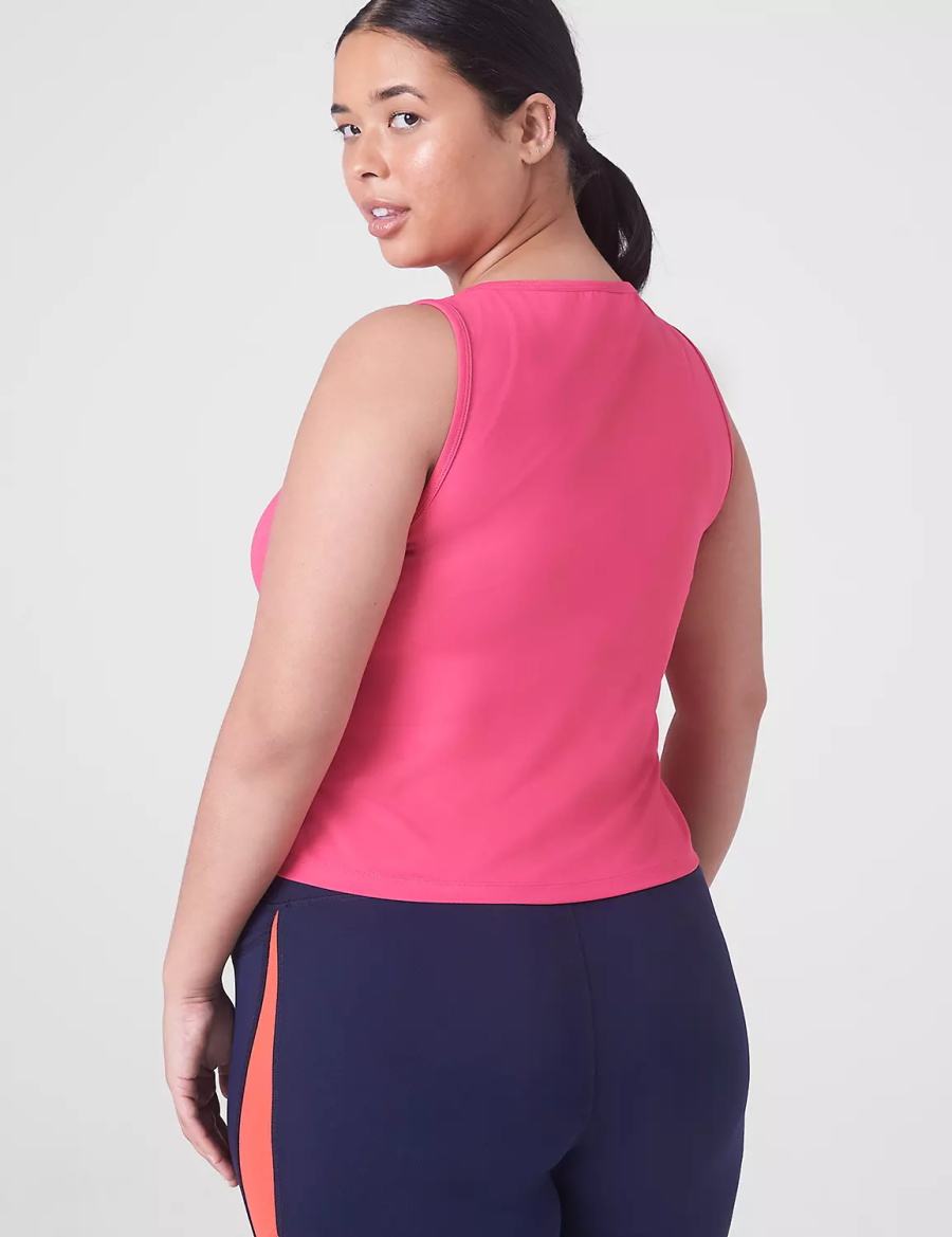 Women Lane Bryant LIVI Crop Snap-Up Wicking Tank Top Fuchsia Pink | PQG8459TJ