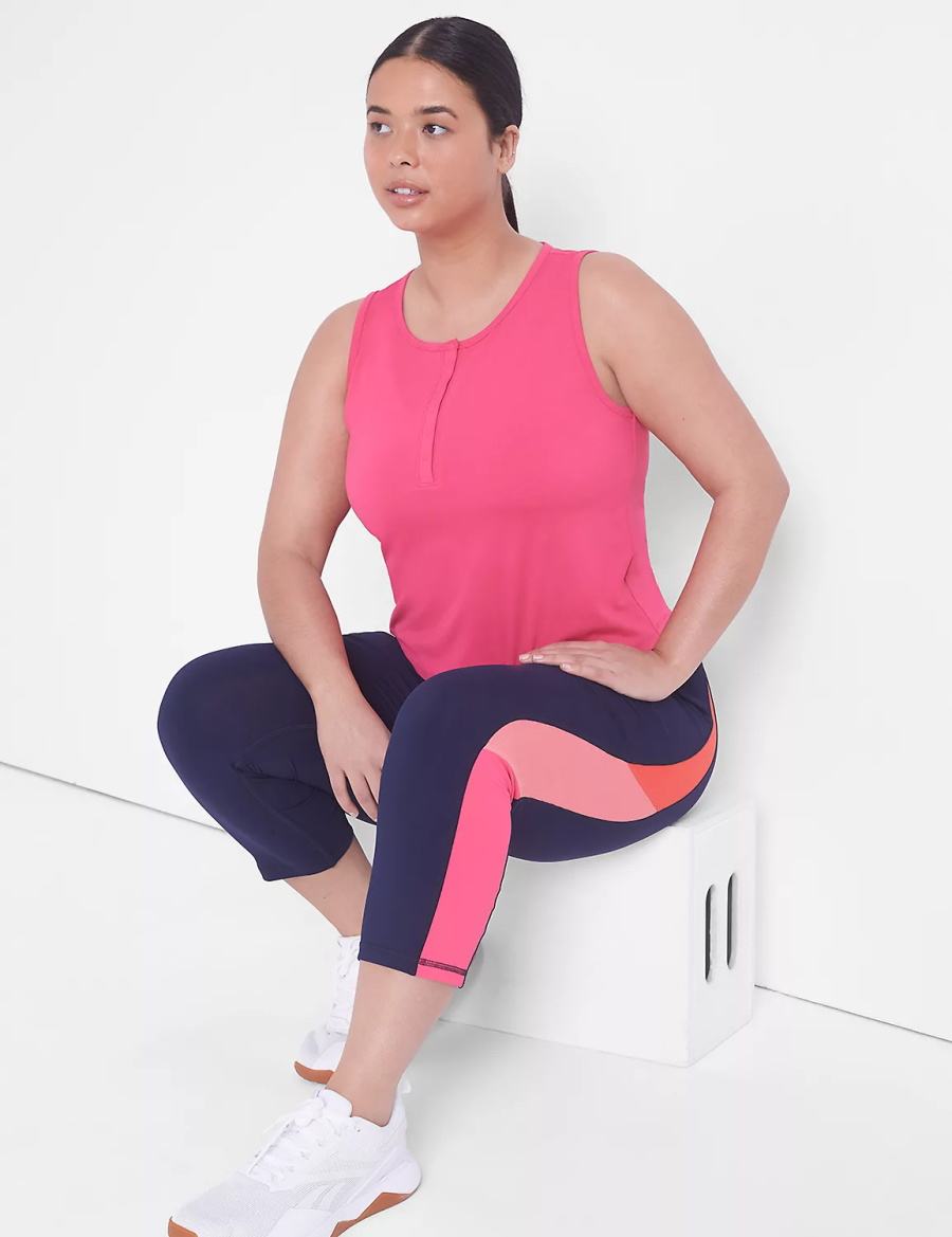 Women Lane Bryant LIVI Crop Snap-Up Wicking Tank Top Fuchsia Pink | PQG8459TJ