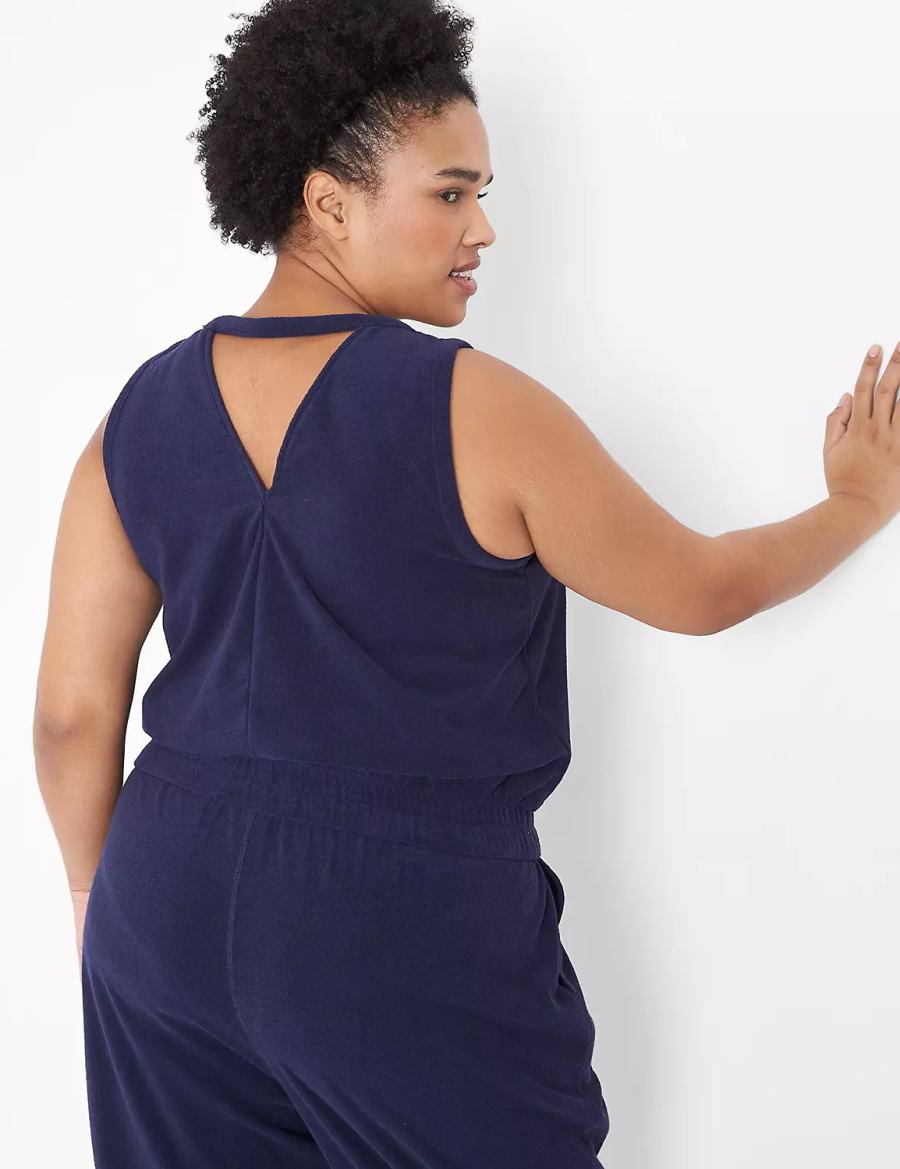 Women Lane Bryant LIVI Crop Towel Terry Tank Top Blue | DVM8988PU