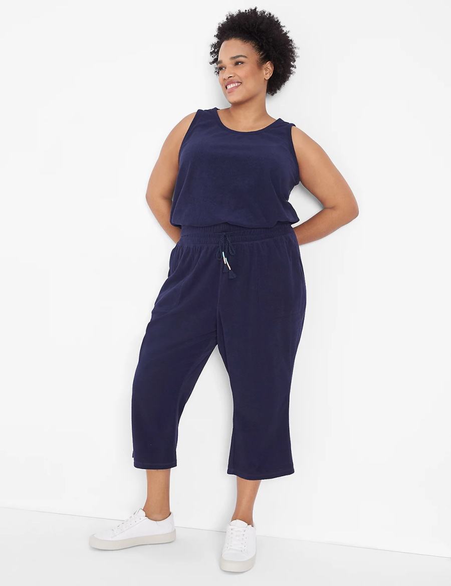 Women Lane Bryant LIVI Crop Towel Terry Tank Top Blue | DVM8988PU