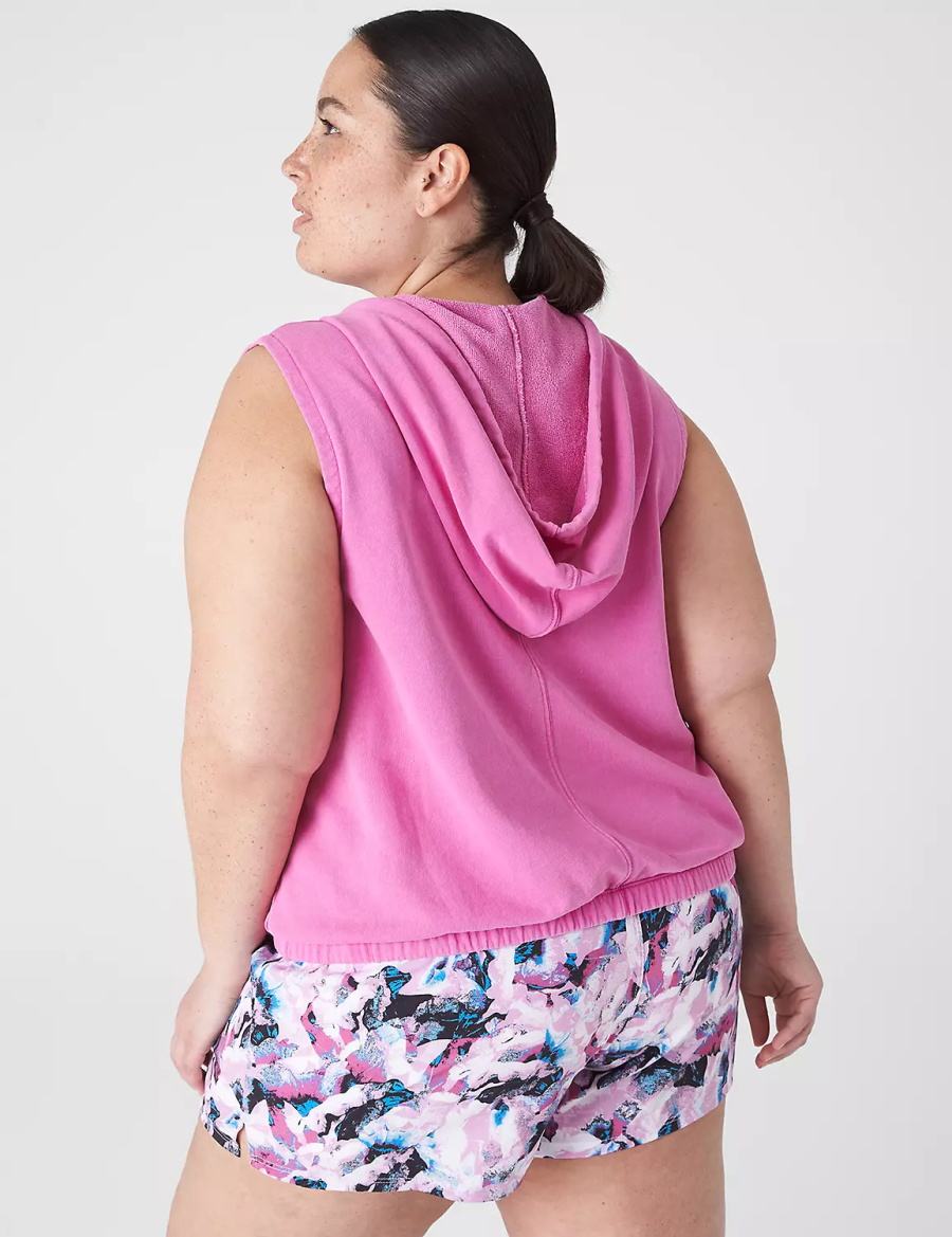 Women Lane Bryant LIVI Crop V-Neck French Terry Hoodie Fuchsia | HWH9167HU