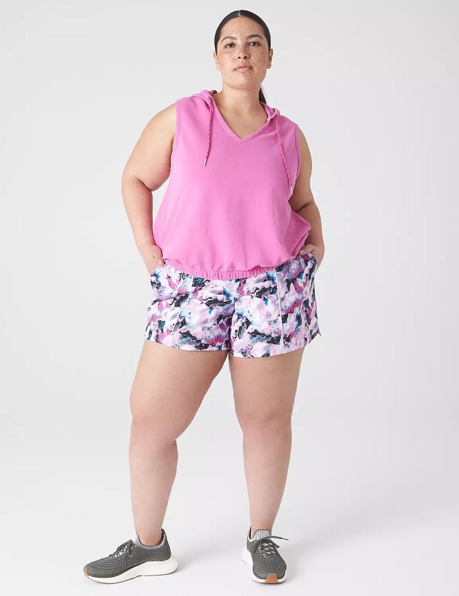 Women Lane Bryant LIVI Crop V-Neck French Terry Hoodie Fuchsia | HWH9167HU