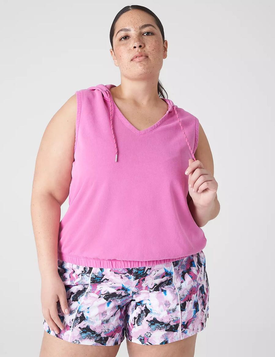 Women Lane Bryant LIVI Crop V-Neck French Terry Hoodie Fuchsia | HWH9167HU