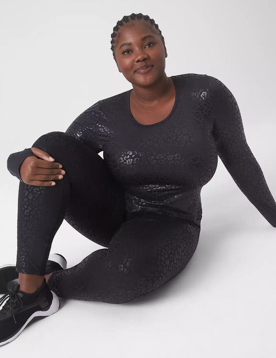 Women Lane Bryant LIVI Crop Wicking Scoop-Neck Back-Detail Top T Shirts Black | GFW5296HJ