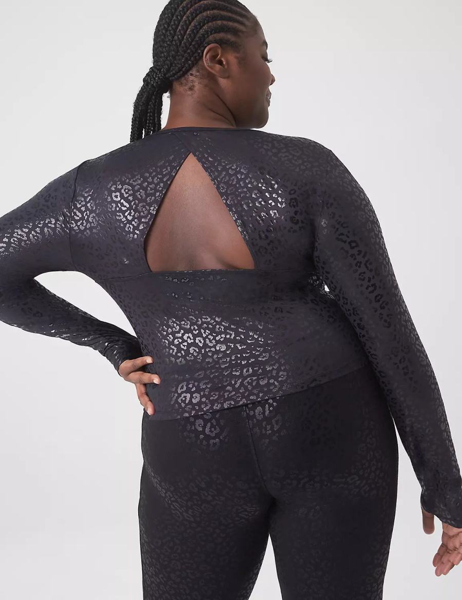 Women Lane Bryant LIVI Crop Wicking Scoop-Neck Back-Detail Top T Shirts Black | GFW5296HJ