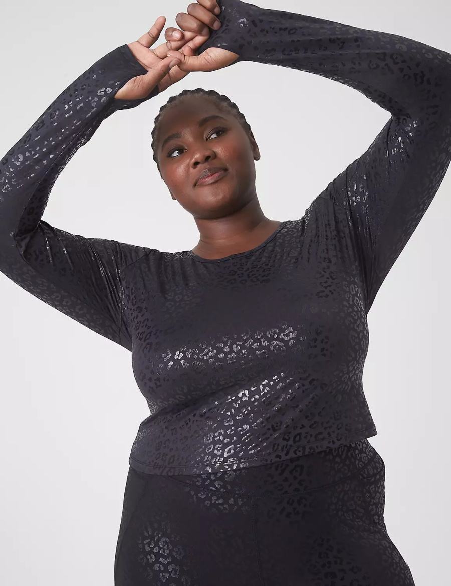 Women Lane Bryant LIVI Crop Wicking Scoop-Neck Back-Detail Top T Shirts Black | GFW5296HJ