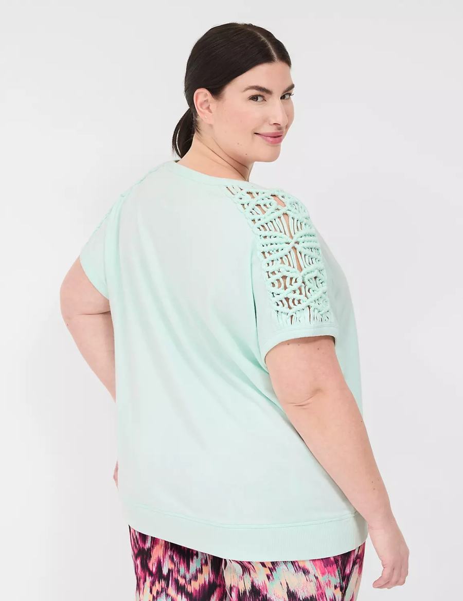 Women Lane Bryant LIVI French Terry Macrame Sweatshirts Green | LBA1732KD