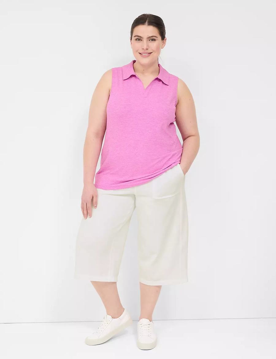 Women Lane Bryant LIVI French Terry Relaxed Straight Capri Pants White | BBD5399SG
