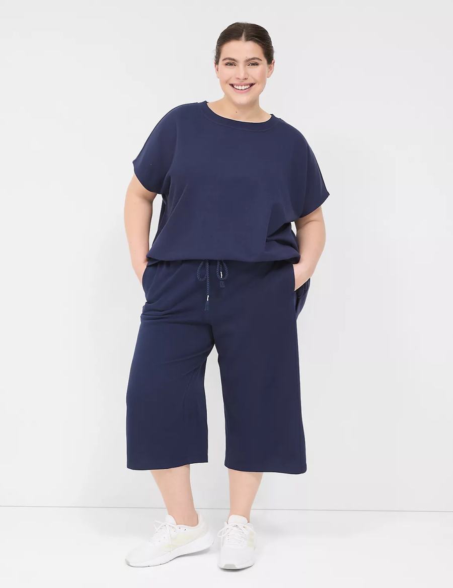 Women Lane Bryant LIVI French Terry Relaxed Straight Capri Pants Navy | XST7771DG