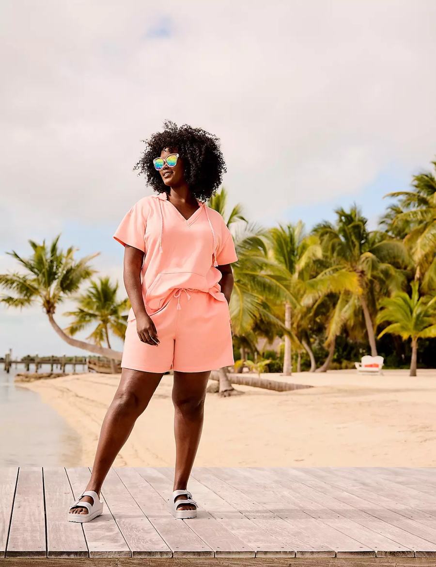 Women Lane Bryant LIVI French Terry Shorts Pink | IMI6673RB