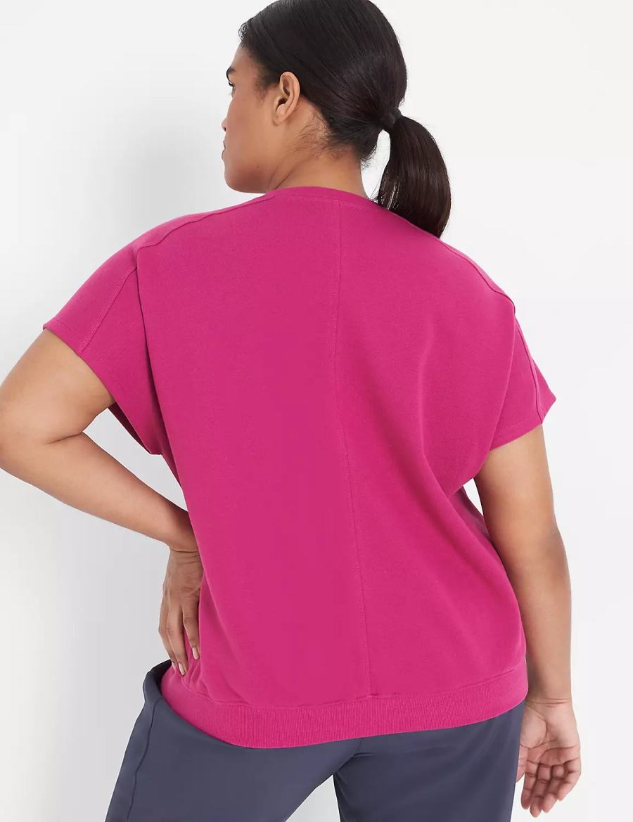Women Lane Bryant LIVI French Terry Short-Sleeve Sweatshirts Fuchsia | LCI7825BF