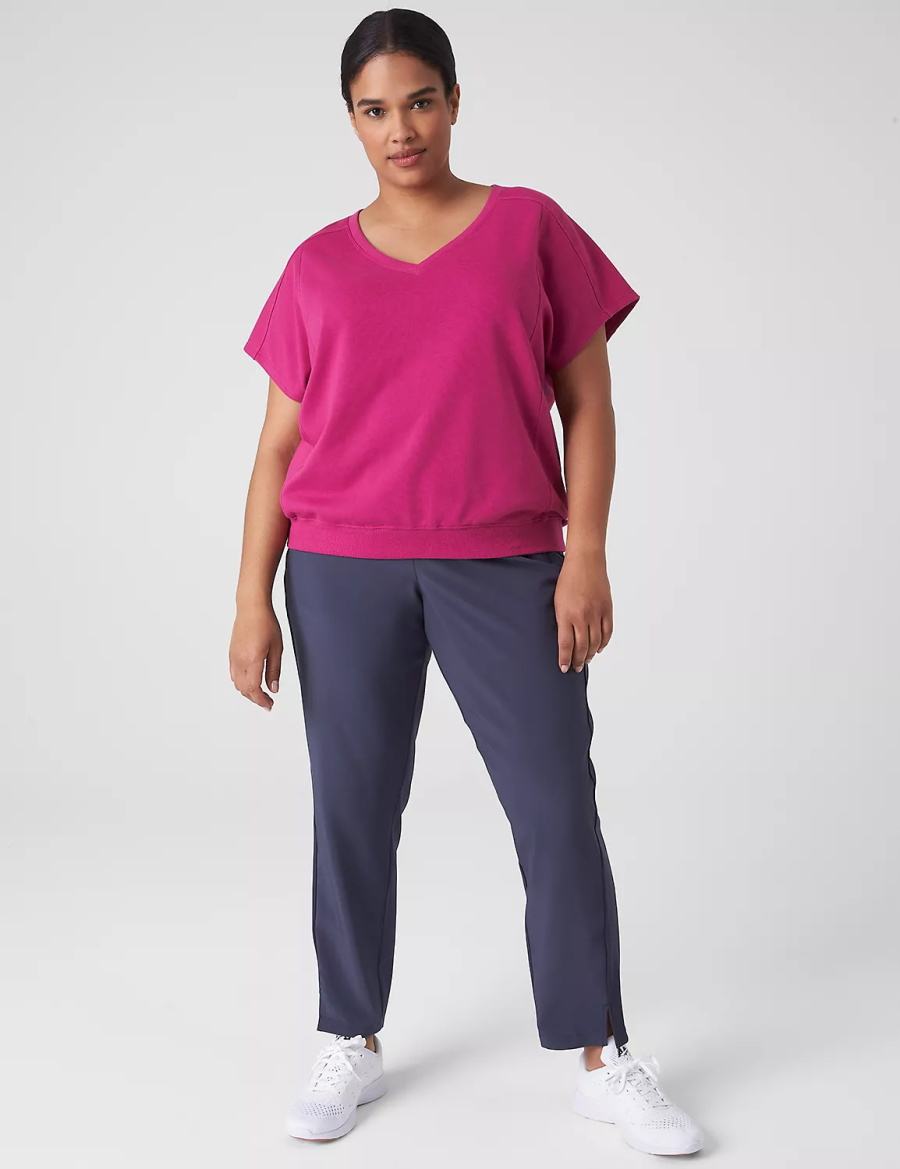Women Lane Bryant LIVI French Terry Short-Sleeve Sweatshirts Fuchsia | LCI7825BF