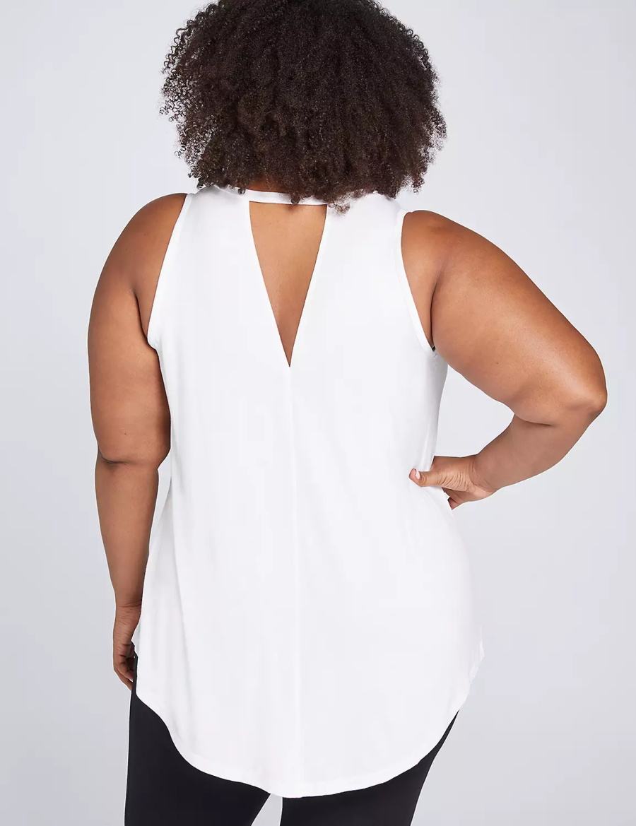 Women Lane Bryant LIVI High-Neck V-Back Tank Top White | AGN5131VB