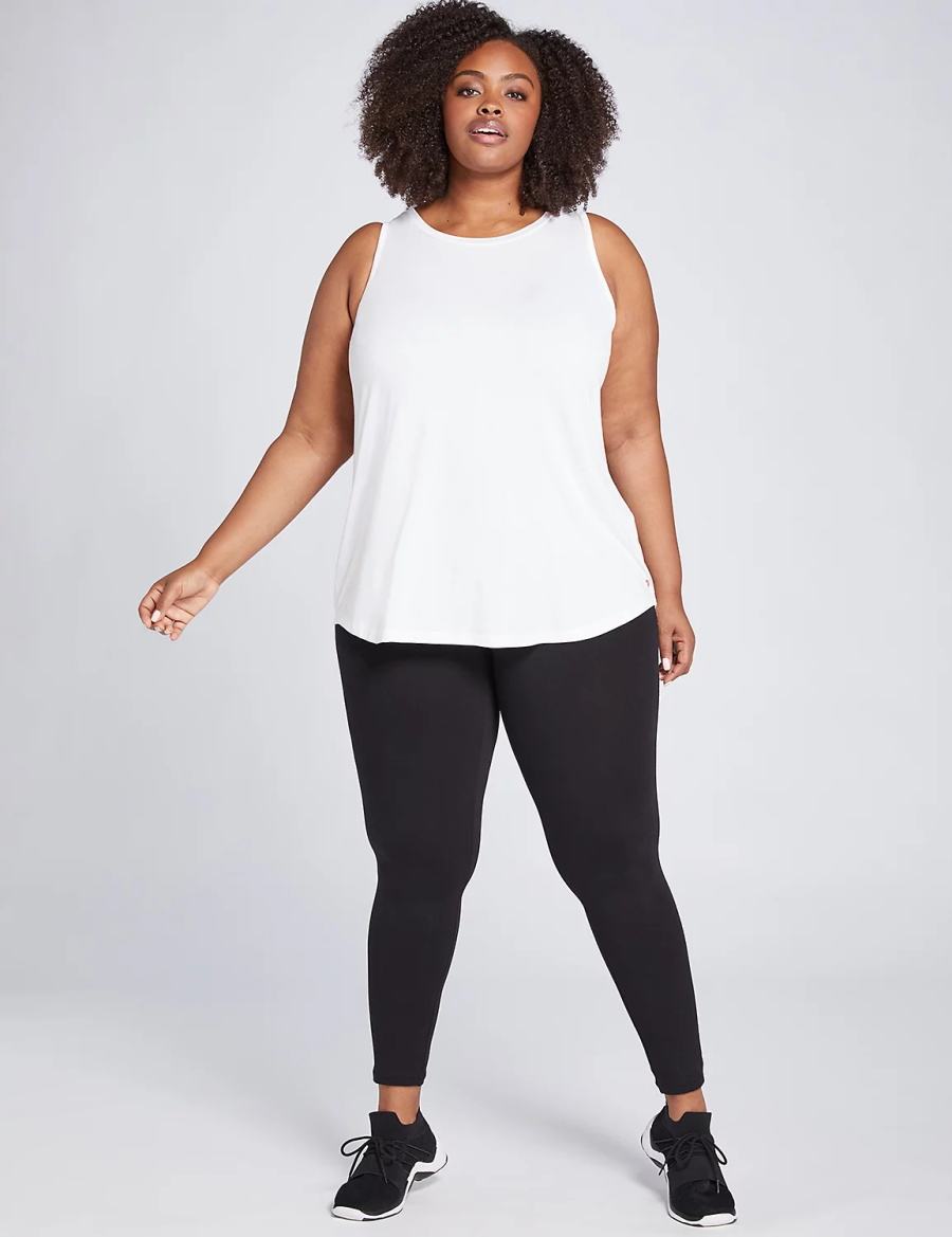Women Lane Bryant LIVI High-Neck V-Back Tank Top White | AGN5131VB