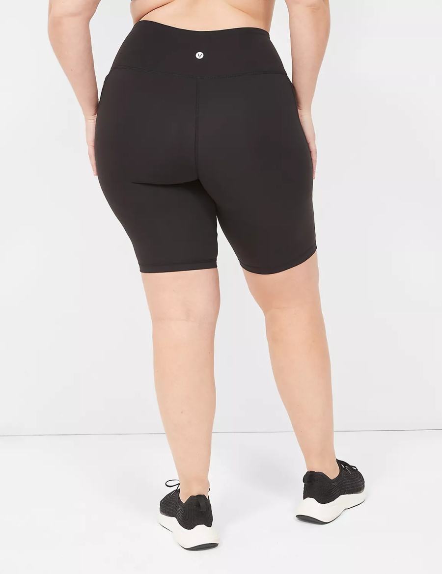 Women Lane Bryant LIVI High-Rise Recycled LIVI Soft Knee Shorts Black | PKX440RQ