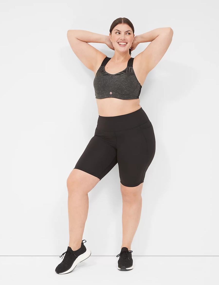 Women Lane Bryant LIVI High-Rise Recycled LIVI Soft Knee Shorts Black | PKX440RQ