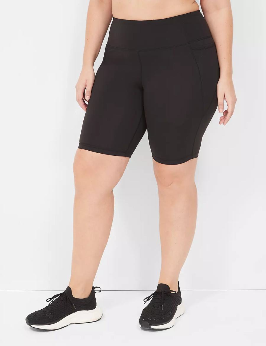 Women Lane Bryant LIVI High-Rise Recycled LIVI Soft Knee Shorts Black | PKX440RQ